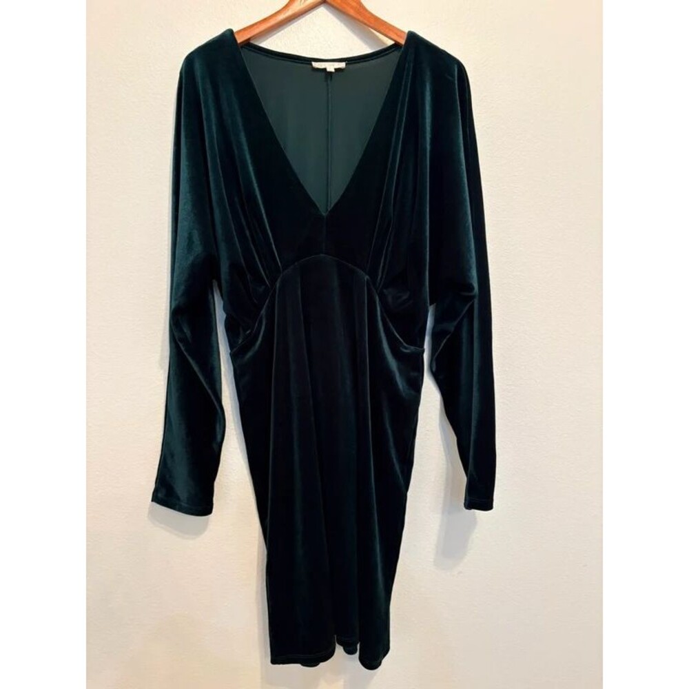 GB Emerald Green Velvet V-Neck Long Sleeve Mini Dress Sz XL